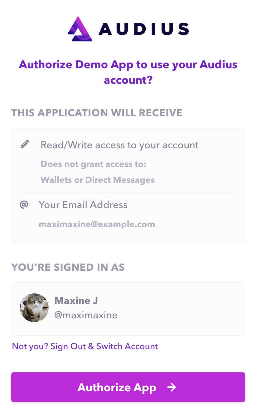 Log In with Audius popup